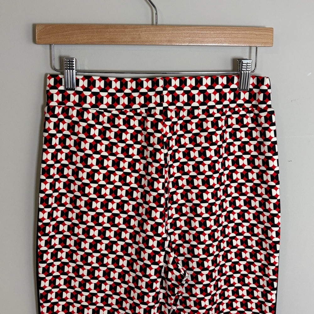 Anthropologie Maeve The Margot Kick Flare Pants Red Geometric Pull On Sz XS - Picture 9 of 15